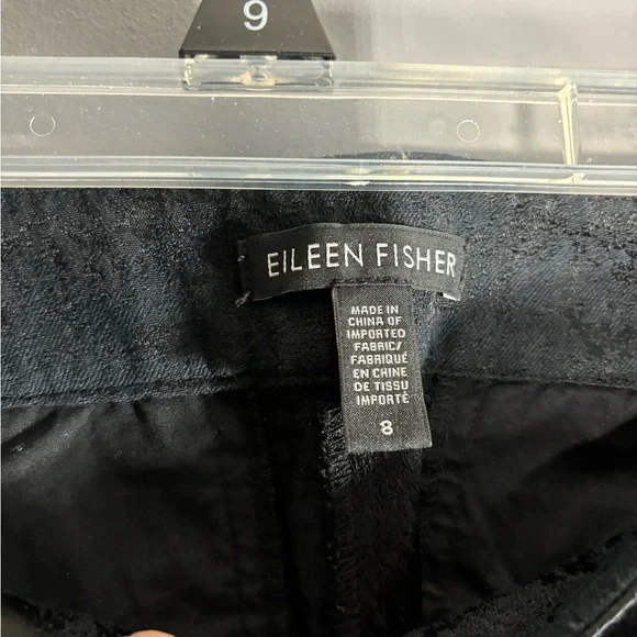 Eileen Fisher Fresco Organic Cotton Blend Textured Black Jacquard Pant Size 8 - Picture 6 of 8